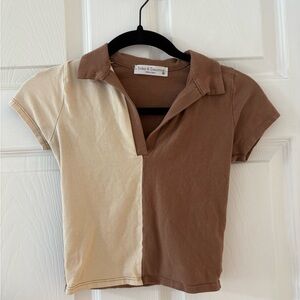 Two-Tone Collared Crop Top